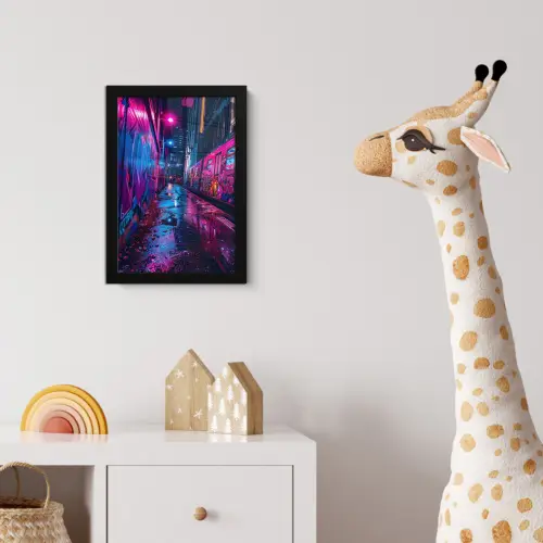Stad - Neon -  Nacht - Roze - Graffiti fotolijst zwart zonder passe partout klein -usfeer4_kinderkamer