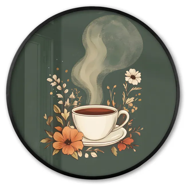 Ronde fotolijst - Kop - Bloemen - Groen - Koffie