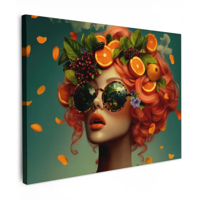 Canvas schilderij - Vrouw - Sinaasappel - Bessen - Oranje