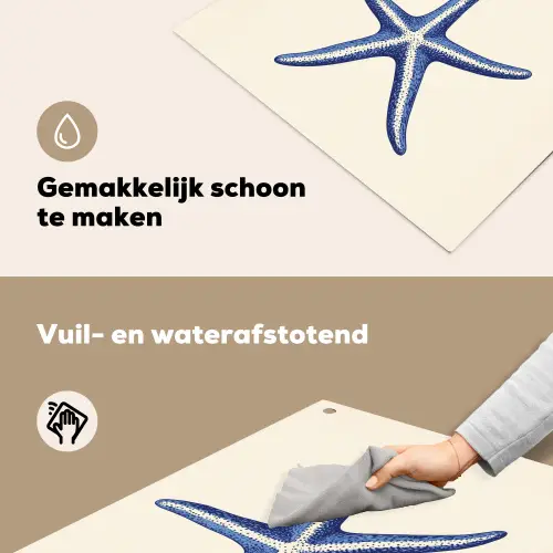 Blauwe zeester - Minimalistisch - Beige Inductie beschemer met haakjes middel -ky-schoon-nl