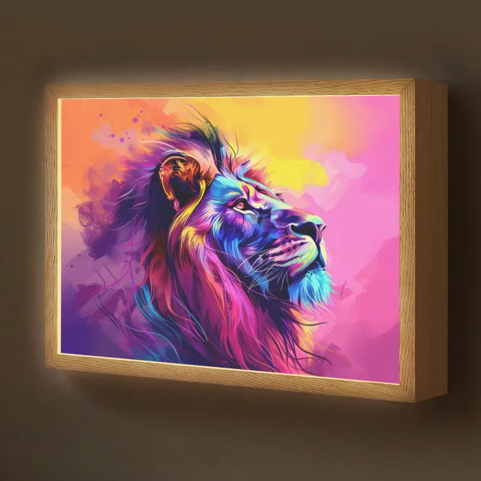 Leeuw - Verf- Kleuren - Dier Light Box met batterij (Wandlamp kind) middel -z3d_website
