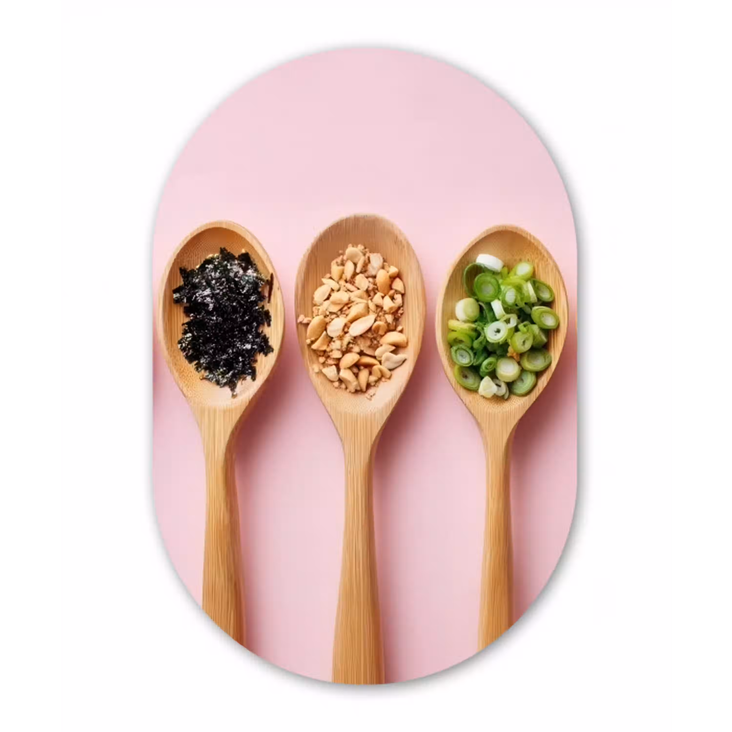 Ingrediënten - Lepels - Hout - Roze Wandcirkel Ovaal Aluminium middel -3d