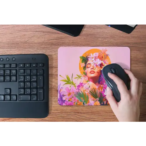 Vrouw - Abstract - Cirkel - Bloemen muismat rubber klein -toetsenbord