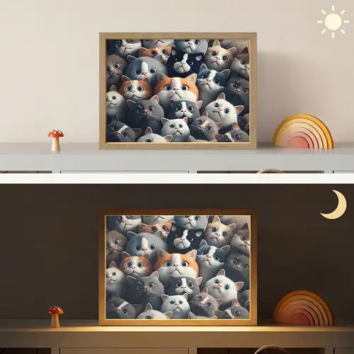 Kat - Dieren - Poes - Grijs - Patronen - Kind Light Box met batterij (Wandlamp kind) middel -sfeer3_kind