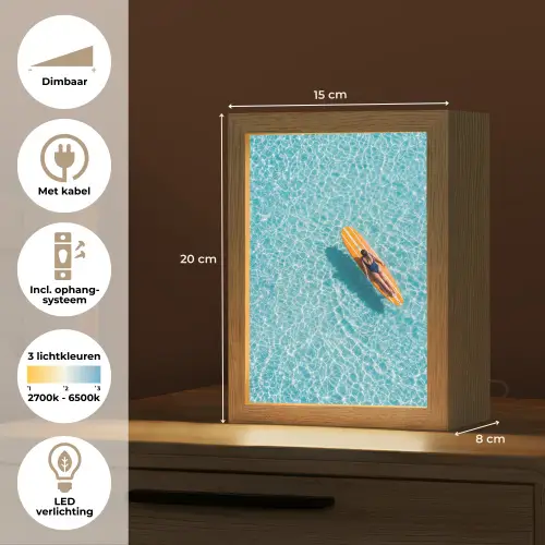 Surfboard - Water - Badpak - Oranje Light Box met kabel (Tafellamp) klein -USP_NL