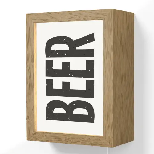 Bier - Japandi - Decoratie - Zwart Light Box met kabel (Wandlamp) klein -3d