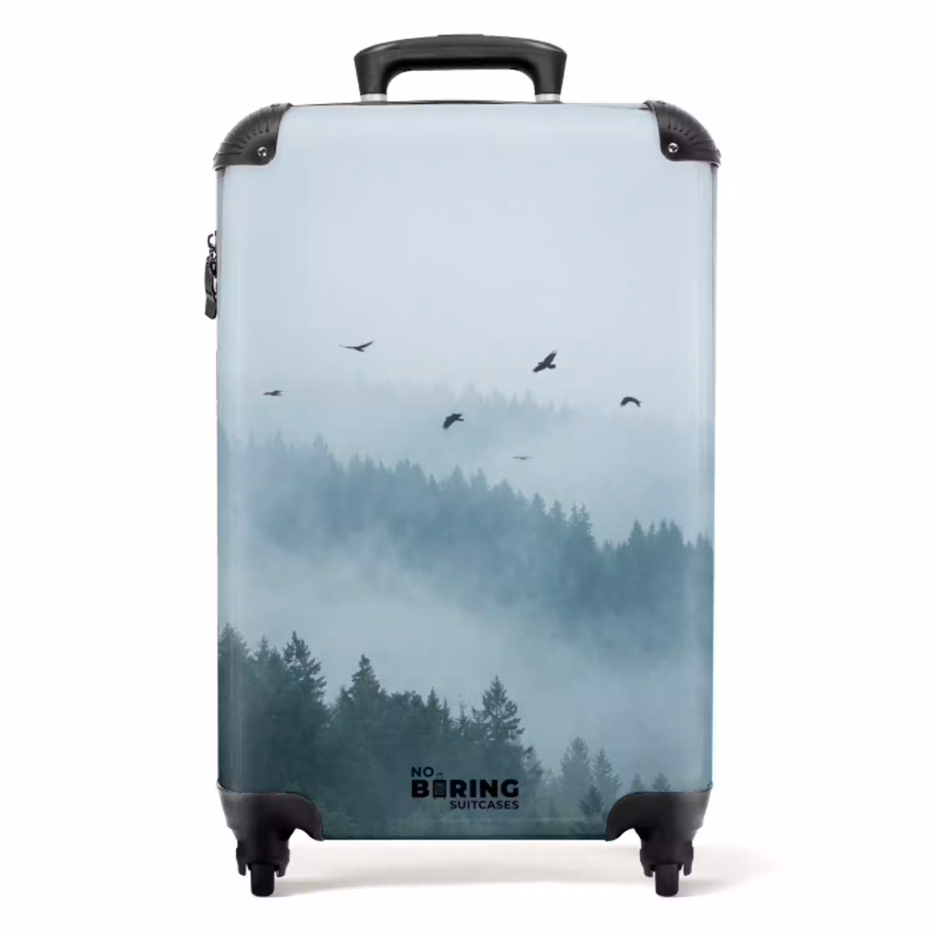 Bos - Mist - Vogels - Natuur - Groen NBS - Handbagage koffer - Volwassenen Unisex middel -productfoto_recht