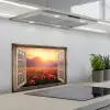 Doorkijk - Klaprozen - Bloemen - Rood - Open raam keuken achterwand spatscherm klein -3d_schuin