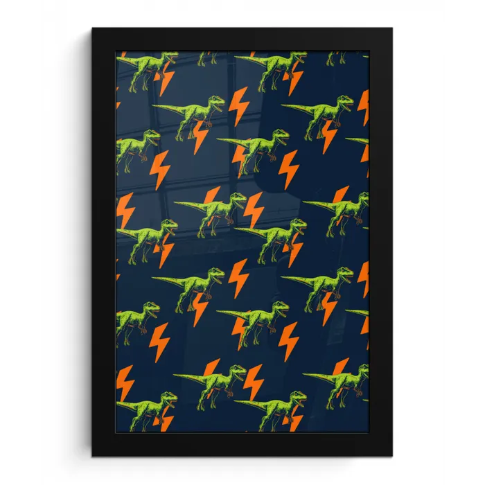 Bliksemschichten - Oranje - Dinosaurussen fotolijst zwart zonder passe partout klein -3d
