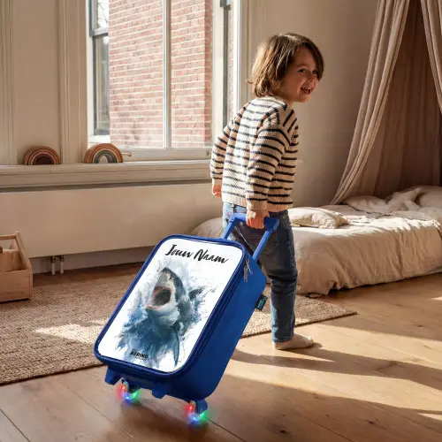 Aanvallende haai in waterverf Kinderkoffer - Blauw klein -sfeer1