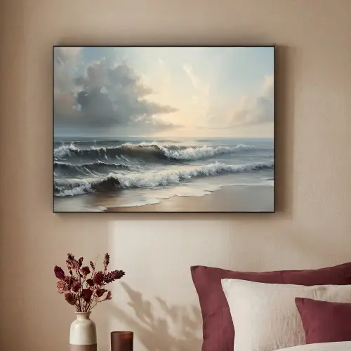 Strand - Zee - Zonsondergang Textielframe zwart klein -sfeer1