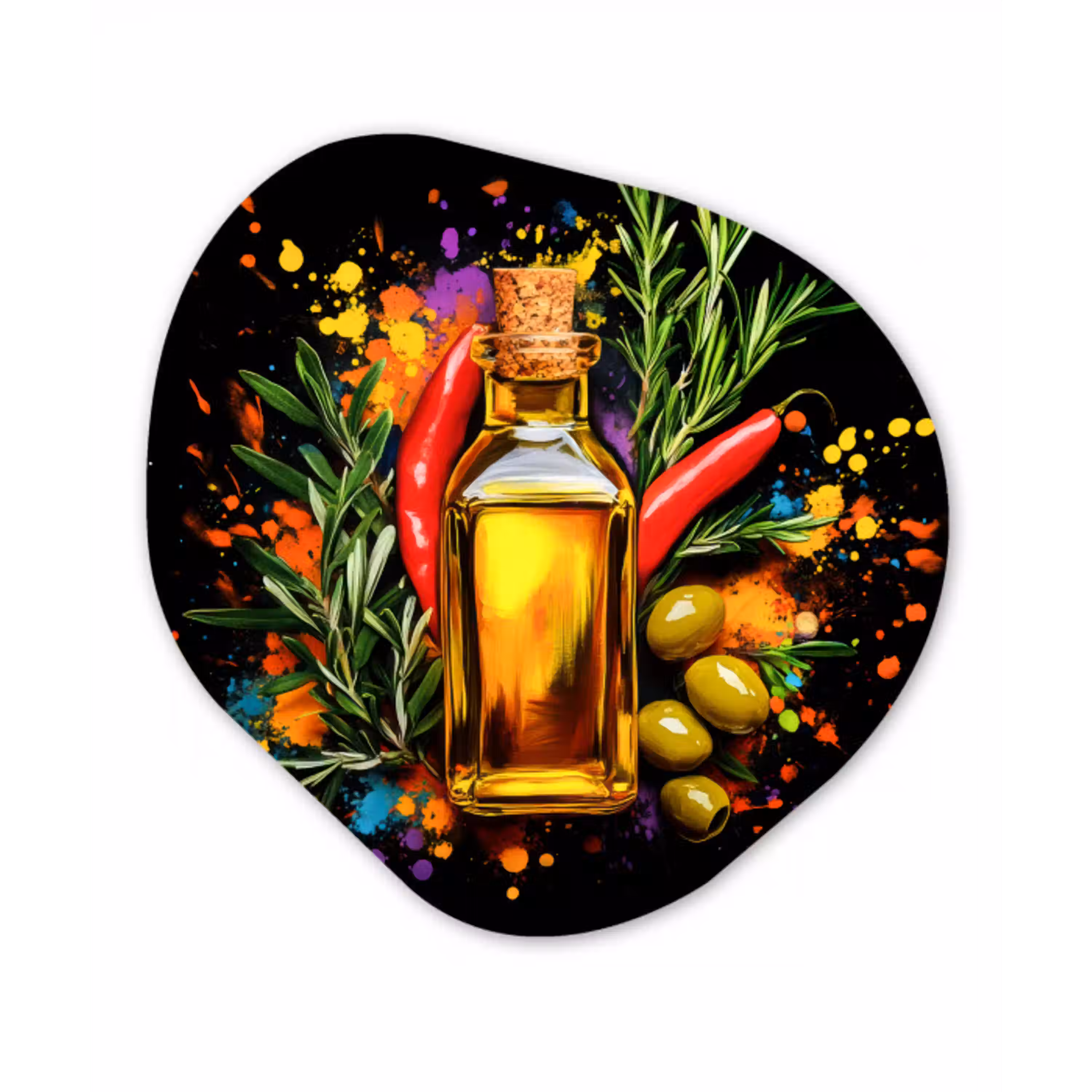 Olijfolie - Graffiti - Peper - Olijven - Modern Wandcirkel Organisch Forex 3mm klein -3d