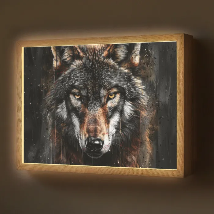 Dieren - Wolf - Portret - Zwart - Bruin Light Box met batterij (Wandlamp) middel -z3d_website