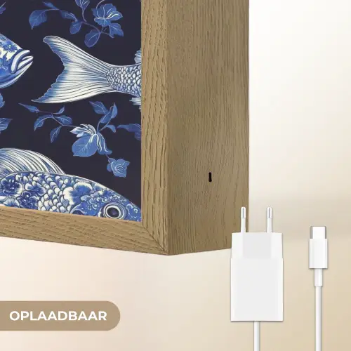 Vissen - Bloemen - Blauw Light Box met batterij (Wandlamp) middel 907 -USP_websiteoplaadbaarNL