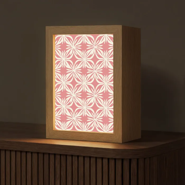 Roze - Bloemenmotief - Wit - Modern Light Box met kabel (Tafellamp) klein 925 -z3d_website
