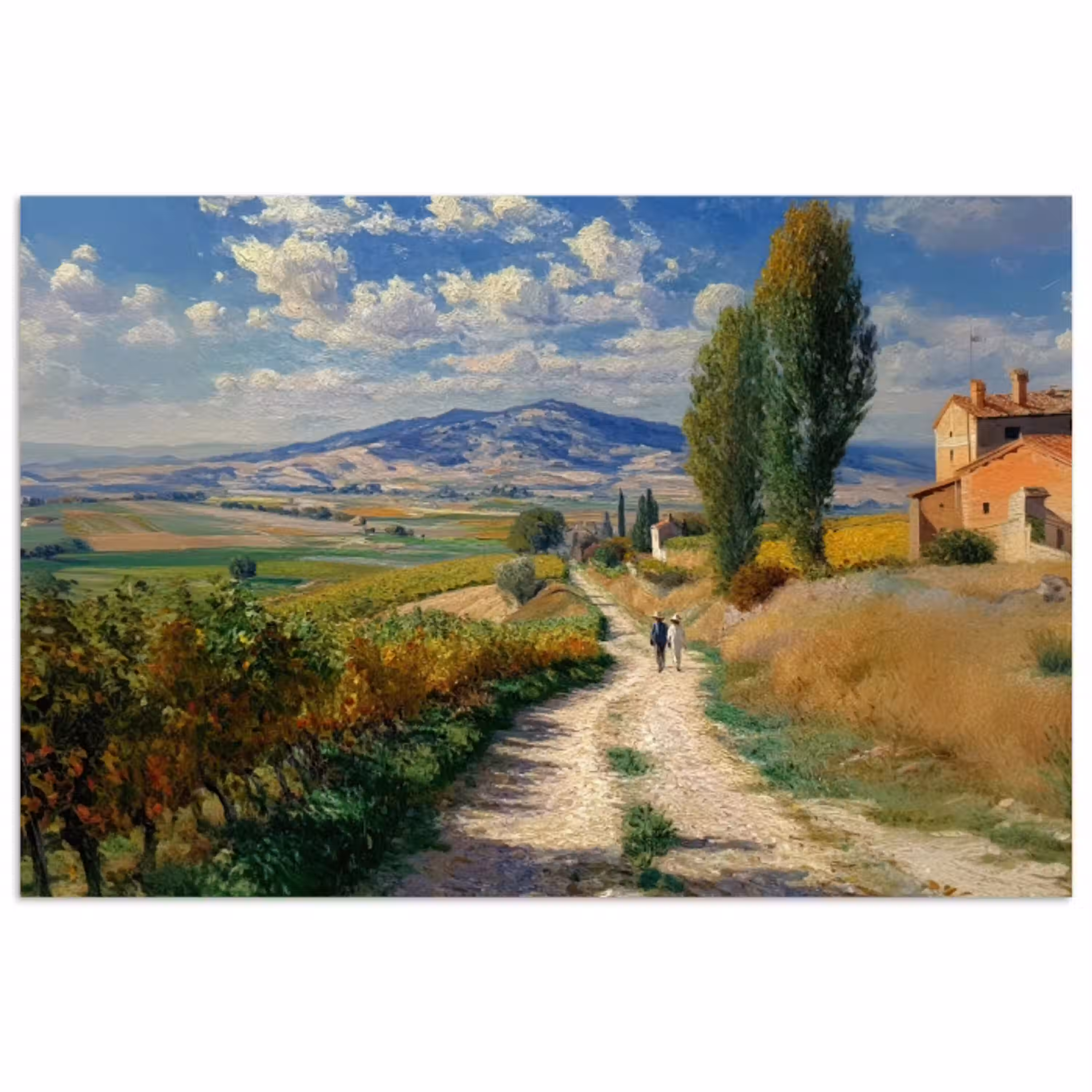 Mensen - Wandelen - Zandpad - Velden poster papier klein -3d