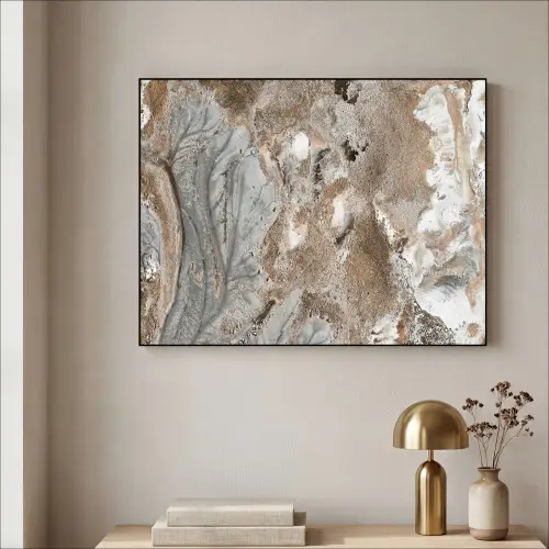 Abstract - Marmer - Wit - Bruin - Marmerlook Textielframe zwart klein -sfeer2
