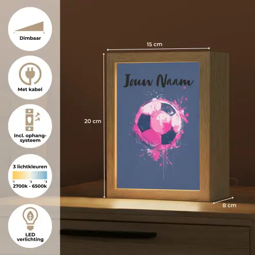 Voetbalvibes -  Verf - Roze - Blauw Light Box met kabel (Kinderlampje) klein -USP_NL