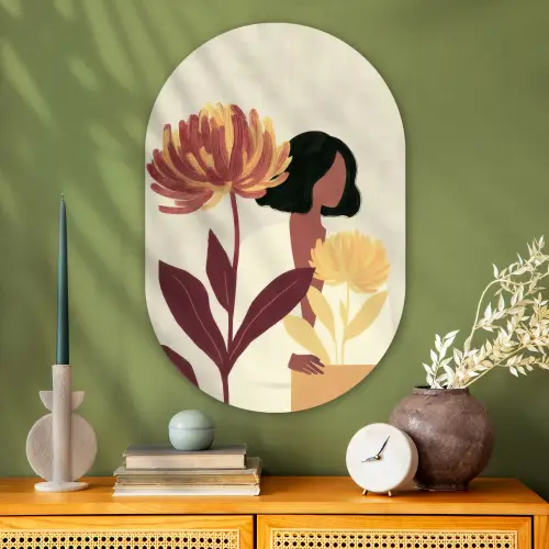 Vrouw - Minimalistisch - Bloem Wandcirkel Ovaal Glas middel -sfeer2