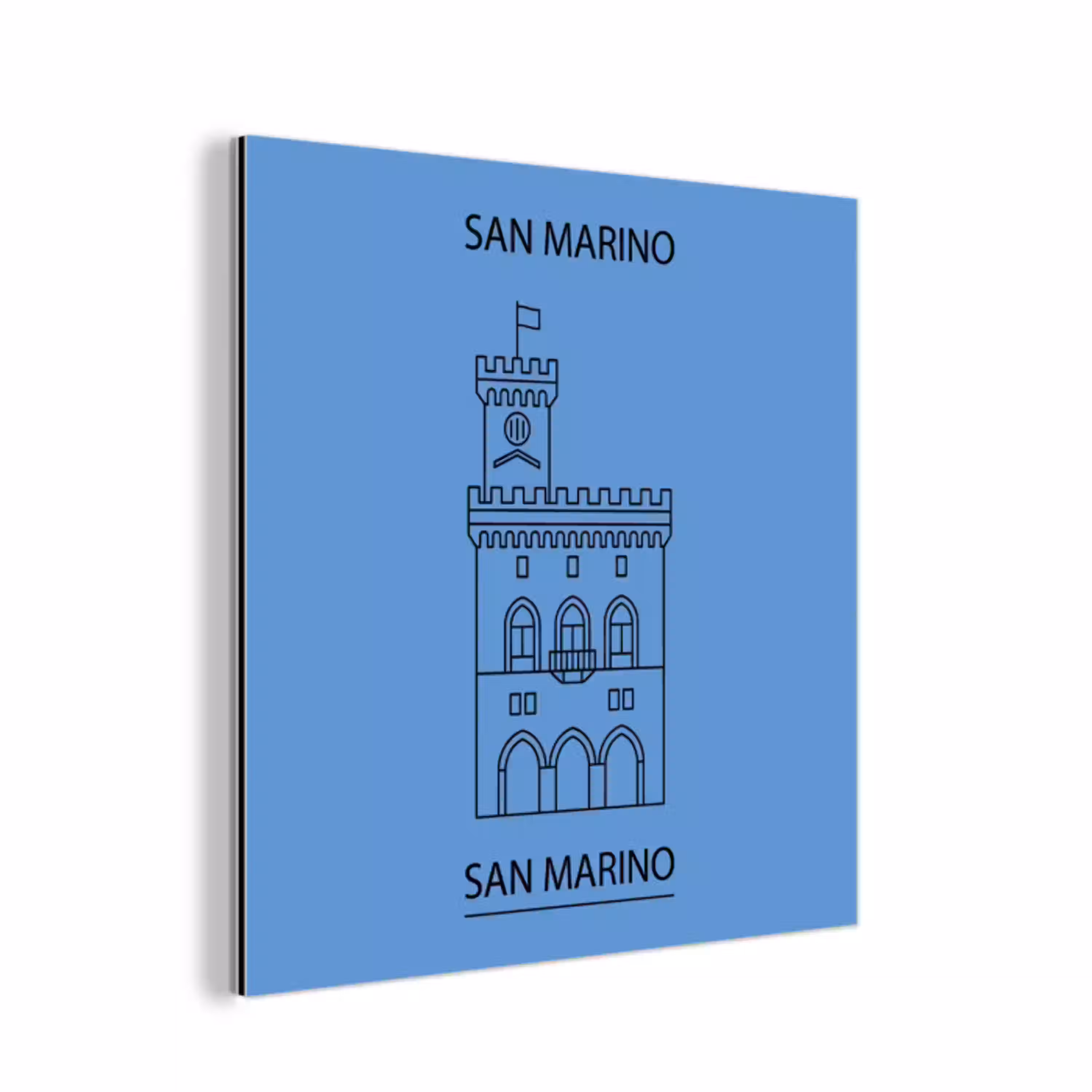 Gebouw - San Marino - Architectuur - Lijntekening - Blauw aluminium wit klein -3d