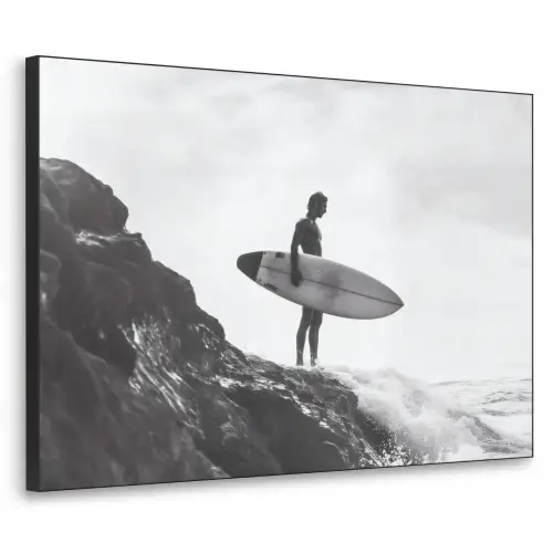 Surfer - Rots - Oceaan - Golven Textielframe zwart klein -3d
