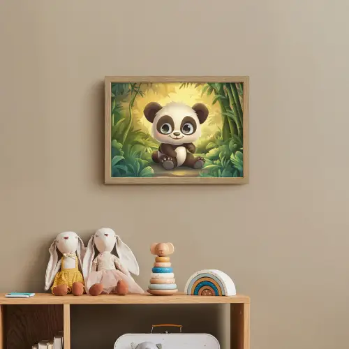 Panda - Cartoon - Bamboebos - Zwart Light Box met batterij (Wandlamp kind) middel -sfeer2_kind