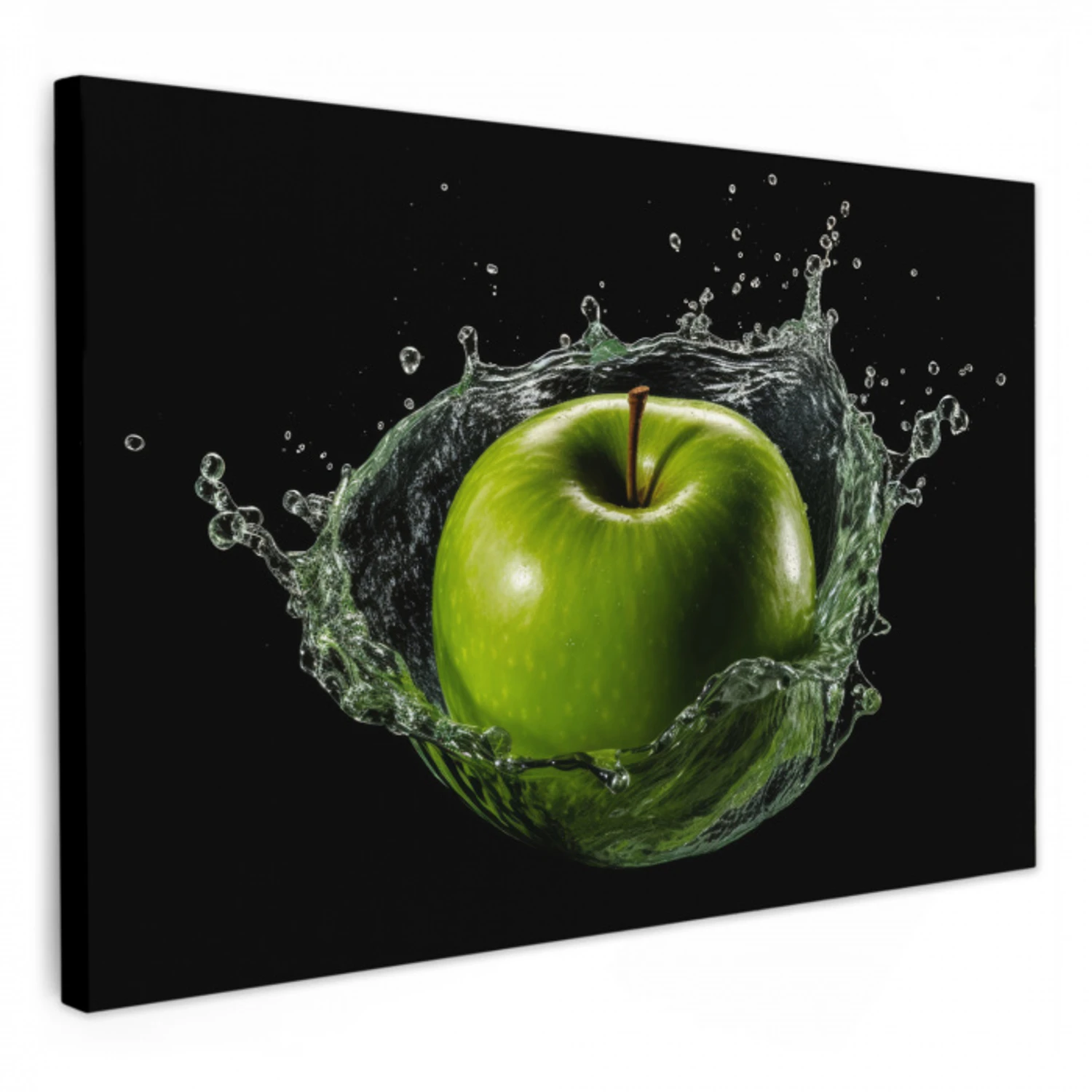 Appel - Groen - Fruit - Water - Zwart KitchenYeah - Keuken - Canvas klein -3d