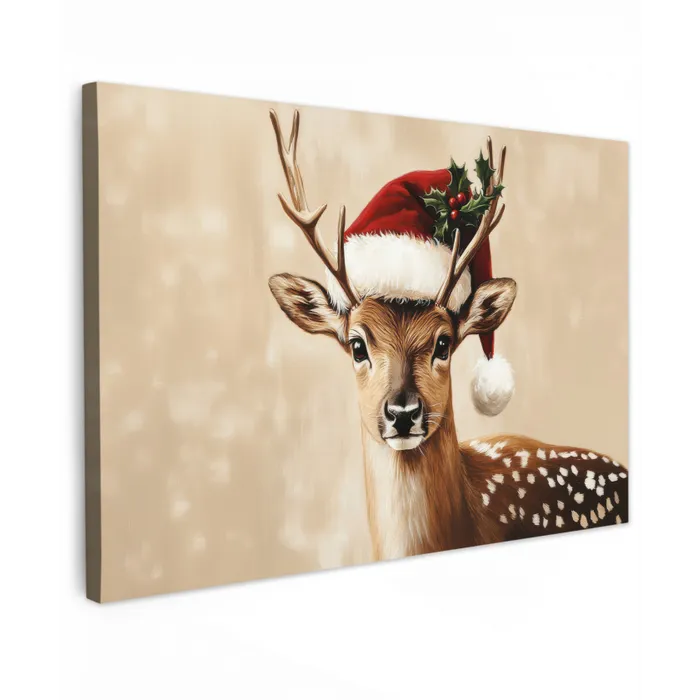 Kerst - Hert - Gewei - Rood canvas 2cm klein -z3d
