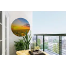 Bloemen - Zonnebloem - Zonsondergang - Nacht - Oranje Wandcirkel tuinposter met ringen klein -buiten1