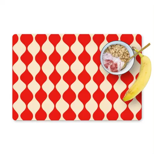 Golvend patroon - Retro - Rood - Beige Placemat vinyl groot 368 -zzzproduct_Kitchenyeah-website