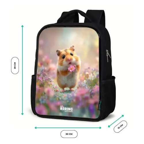 Hamster - Bloem - Natuur - Dier Rugzak - Zwart middel -productfoto_formaten