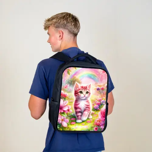 Roze regenboogkatje Rugzak - Zwart middel -sfeer8