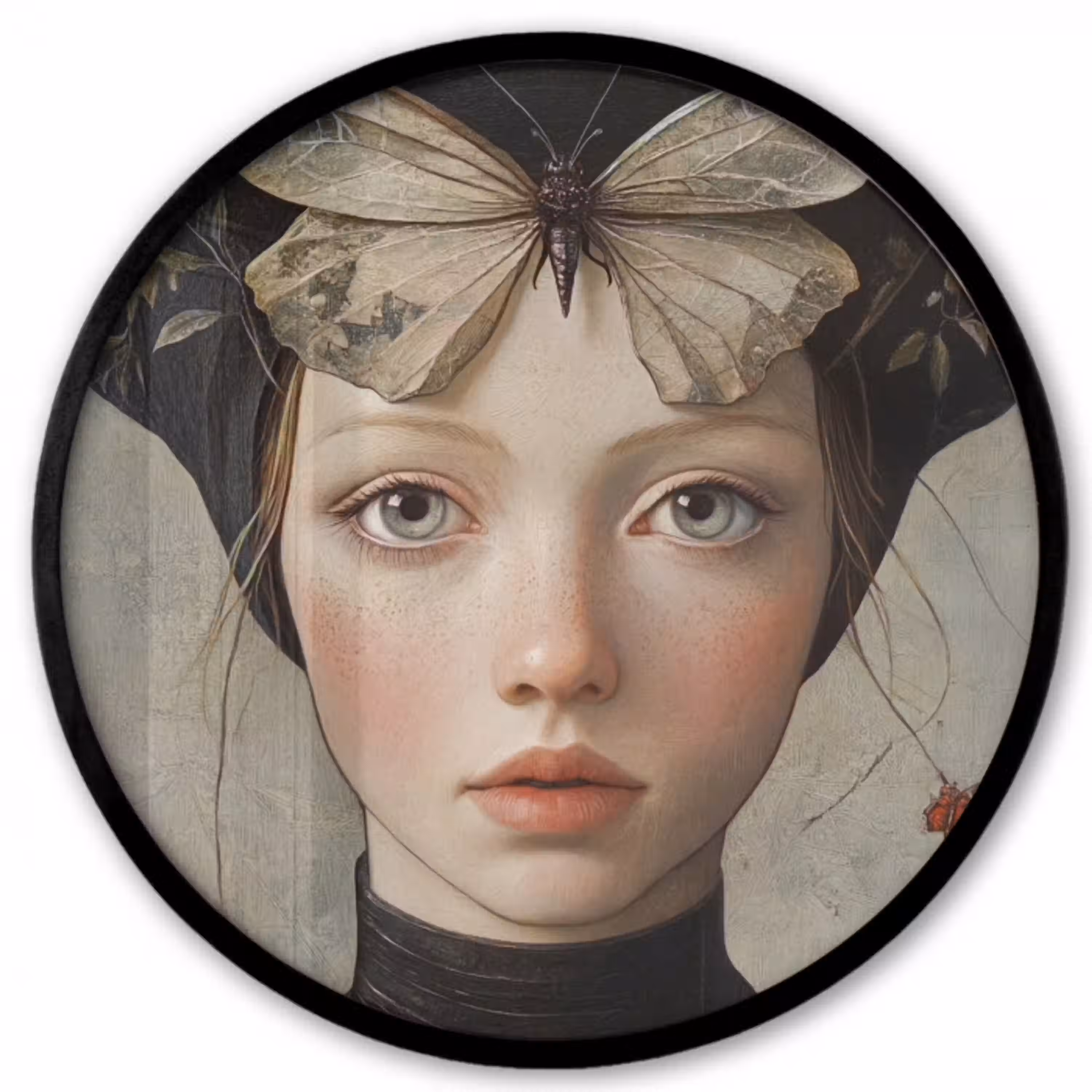 Woman - Butterfly - Art - Classic - Muted Fotolijst rond zonder passe partout klein -3d