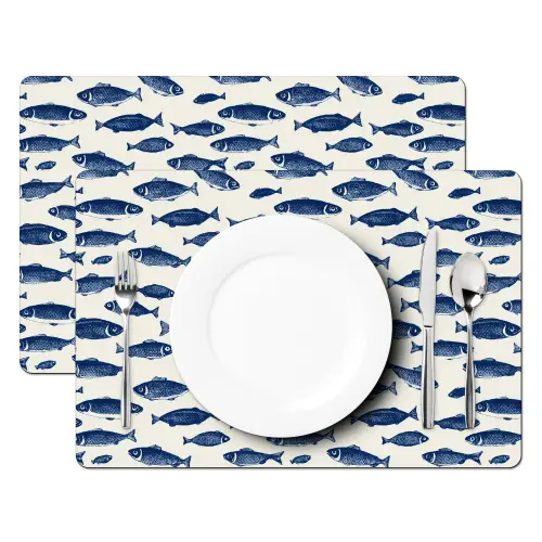 Vissen - Patroon - Blauw - Wit Placemat vinyl groot 368 -zzsfeer2_Kitchenyeah-website