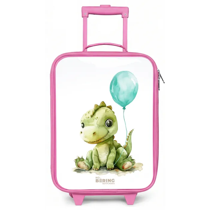 Dino met blauwe ballon Kinderkoffer - Roze klein -zz3dotto