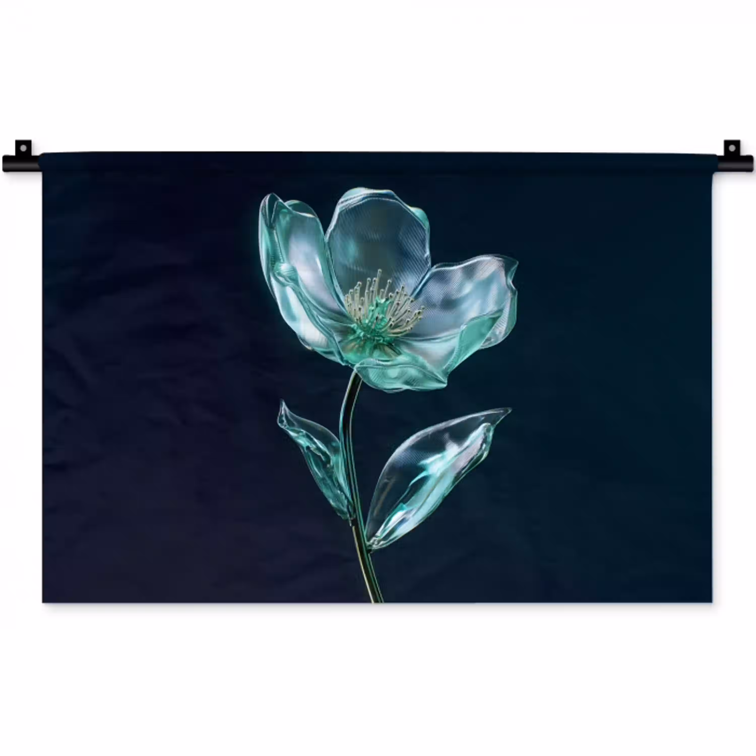 Bladeren - Bloem - Glazen - Donkerblauw Wandkleed katoen klein -zz3d