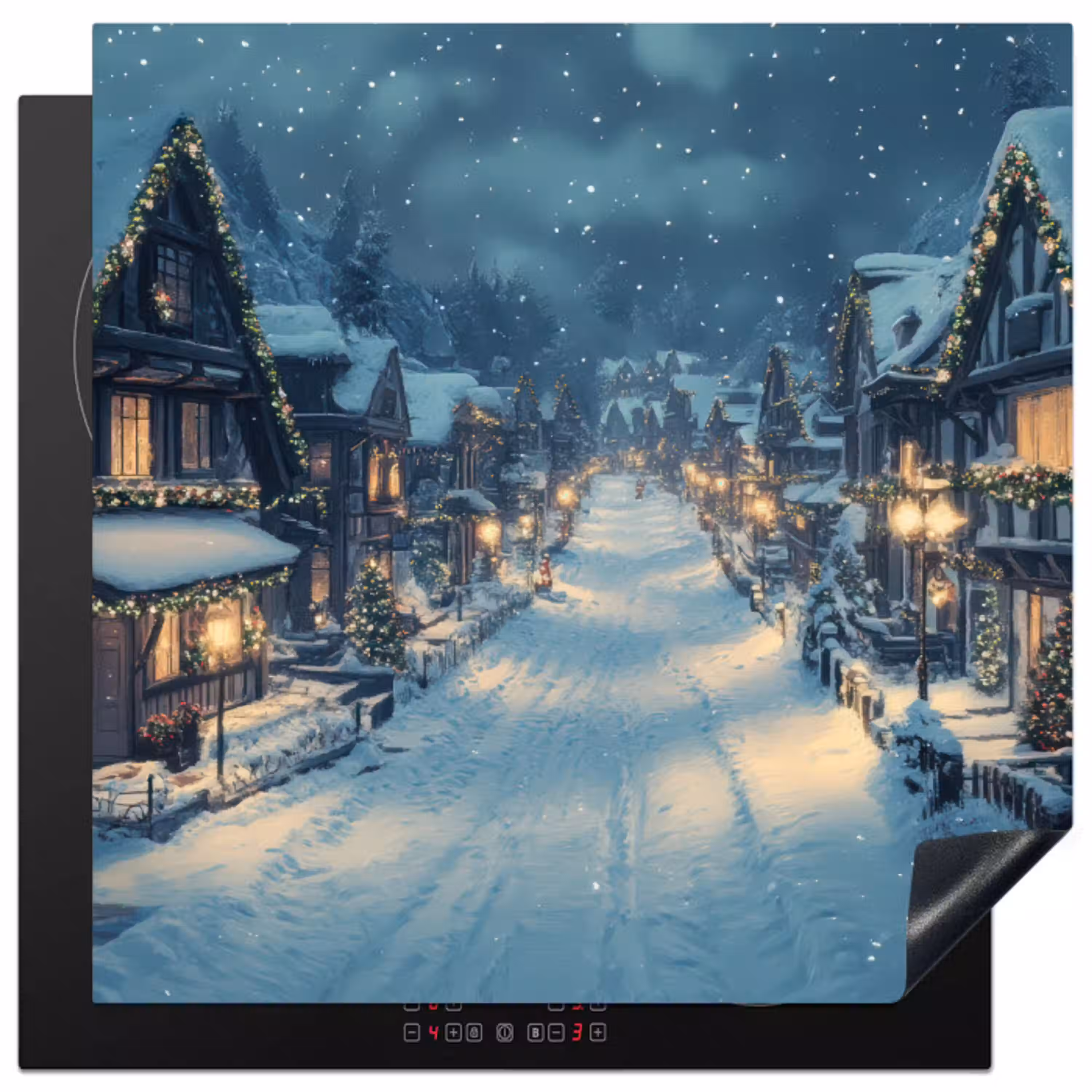 Kerstdorp - Kerst - Sneeuw - Winter Inductie beschermer vinyl 3mm middel -3d
