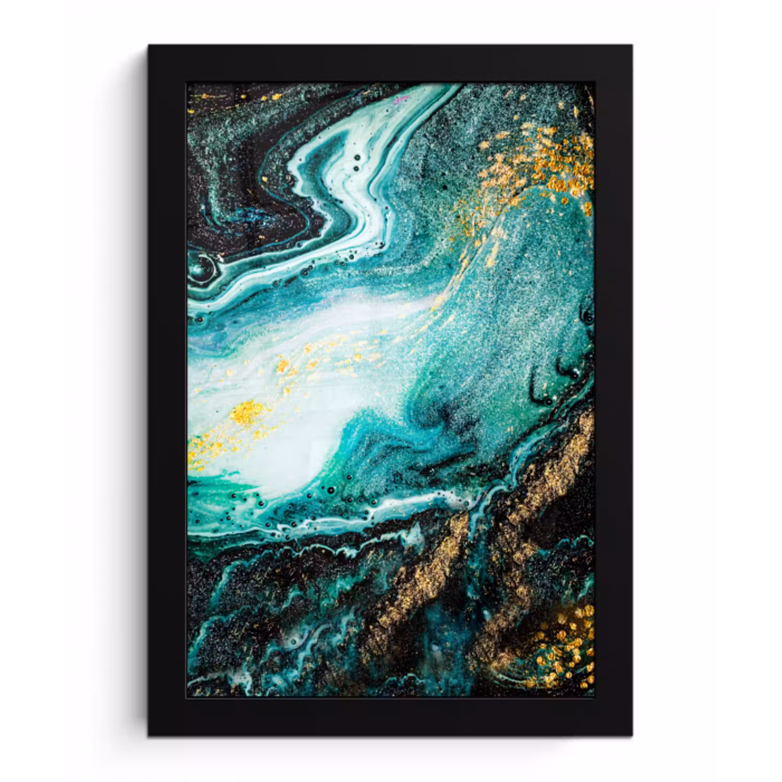 Marmerlook - Blauw - Goud - Glitter - Luxe - Marmer fotolijst zwart zonder passe partout klein -3d