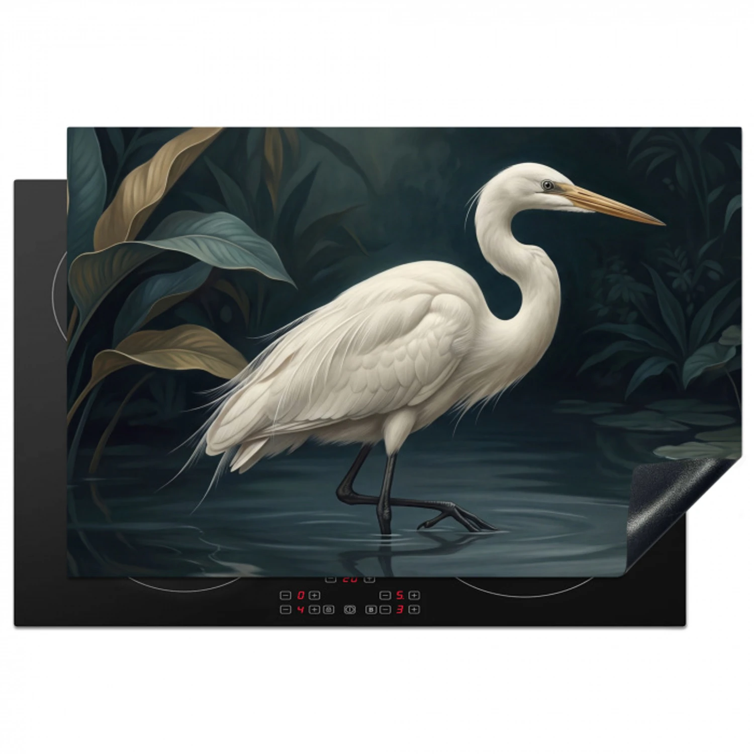 Reiger - Water - Natuur - Modern - Wit Inductie beschermer vinyl 3mm klein -3d