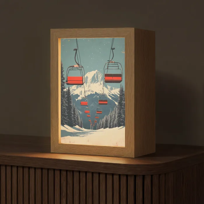 Sneeuw - Skilift - Rood - Bomen Light Box met kabel (Tafellamp) klein -z3d_website