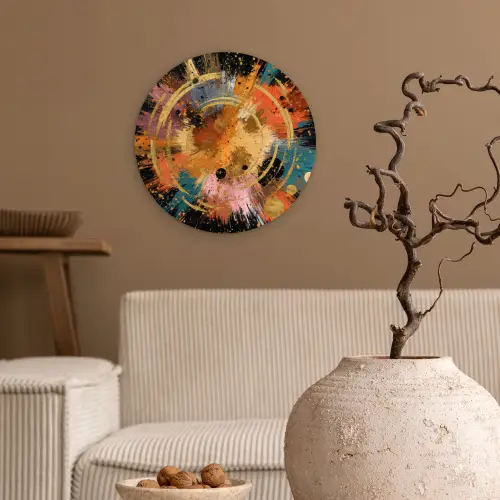 Explosie - Verfstructuur - Goud - Abstract Wandcirkel kunststof plaat 5mm dik klein -sfeer1