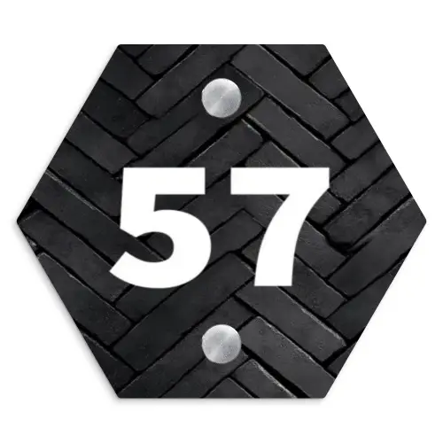Zwarte tegels - Traditioneel Naambord Hexagon klein -3d