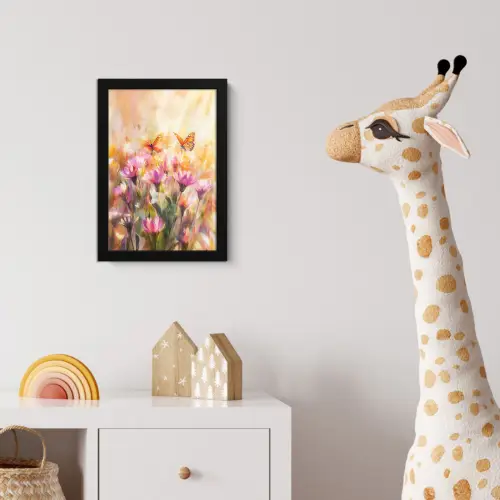 Vlinders - Oranje - Bloemen fotolijst zwart zonder passe partout klein -usfeer4_kinderkamer