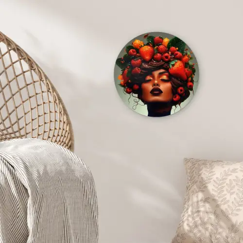 Vrouw - Chocolade - Frambozen - Aardbeien - Koekjes Wandcirkel plexiglas klein -sfeer5