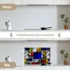 Mondriaan - Glas in lood - Oude Meesters - Kunstwerk - Abstract - Schilderij keuken achterwand spatscherm klein -voor_na_NL