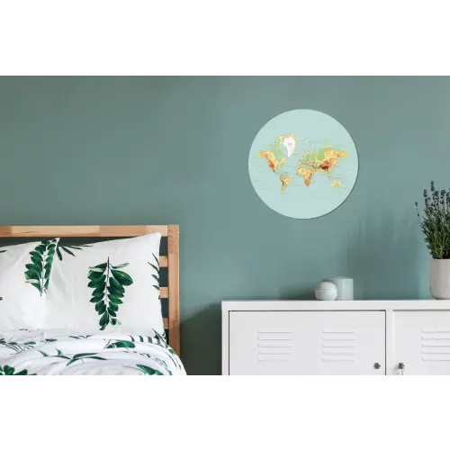 Wereldkaart - Realistisch - Blauw Wandcirkel aluminium klein -slaapkamer