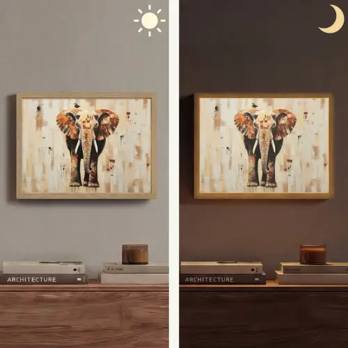 Olifant - Slurf - Mozaïek - Abstract Light Box met batterij (Wandlamp) middel -sfeer3