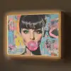 Kauwgom - Vrouw - Penseelstreken - Modern Light Box met batterij (Wandlamp) middel -z3d_website