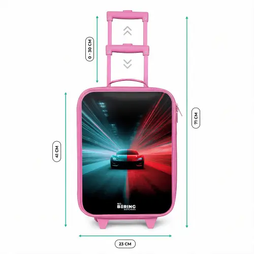 Sportwagen - Lichtstralen - Neon - Blauw Kinderkoffer - Roze klein -productfoto_formaten
