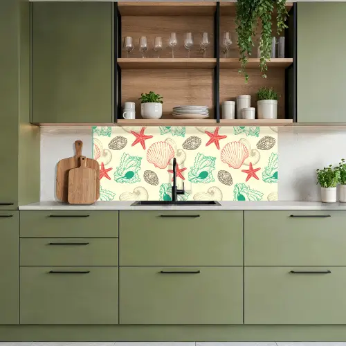 Schelpen - Zeester - Strand - Vintage - Patroon keuken achterwand 2 middel 871 -sfeer3